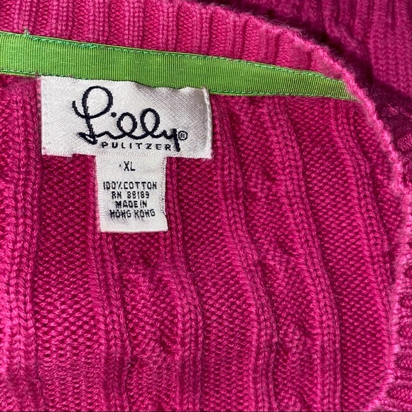 🚫SOLD🚫 Lilly Pulitzer Pink Green Palm Tree Cable Knit Crew Neck Cotton Sweater - Picture 6 of 6